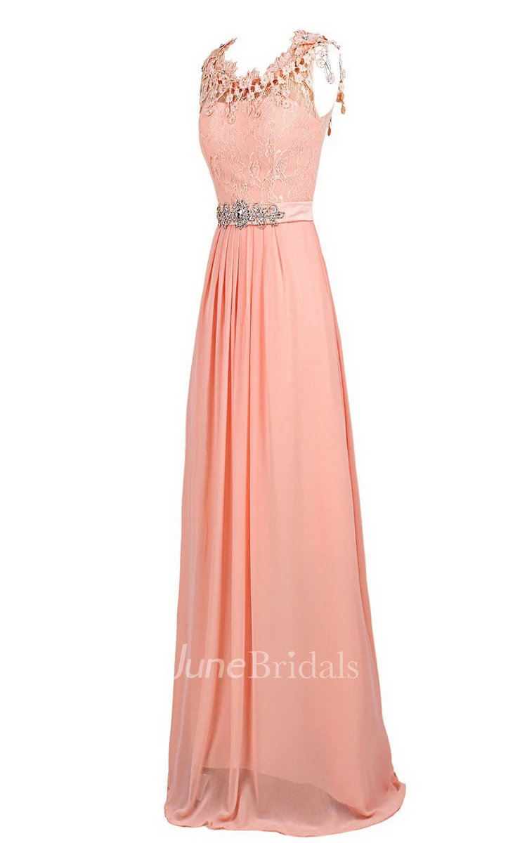 Scalloped Crystal-beaded A-line Gown With Lace Appliqued Bodice