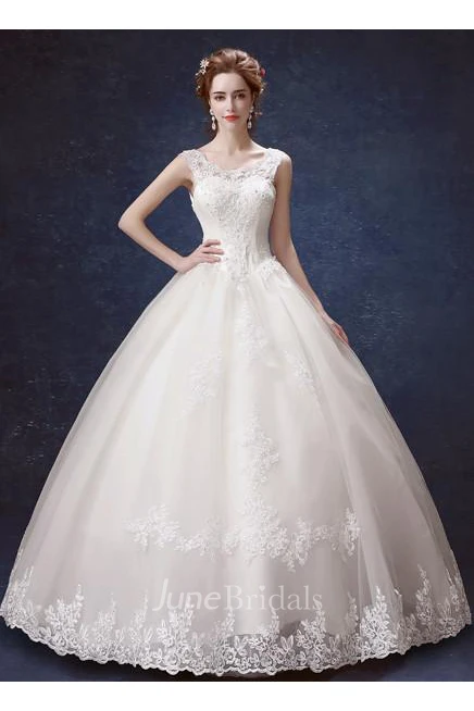 Elegant Scoop Sleeveless Lace Wedding Dresses Ball Gown Lace-up