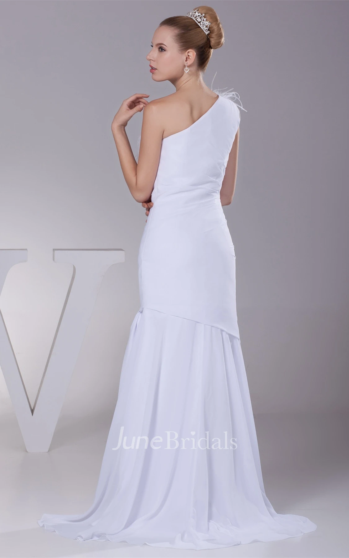 One-Shoulder Chiffon Sheath Dress with Draping