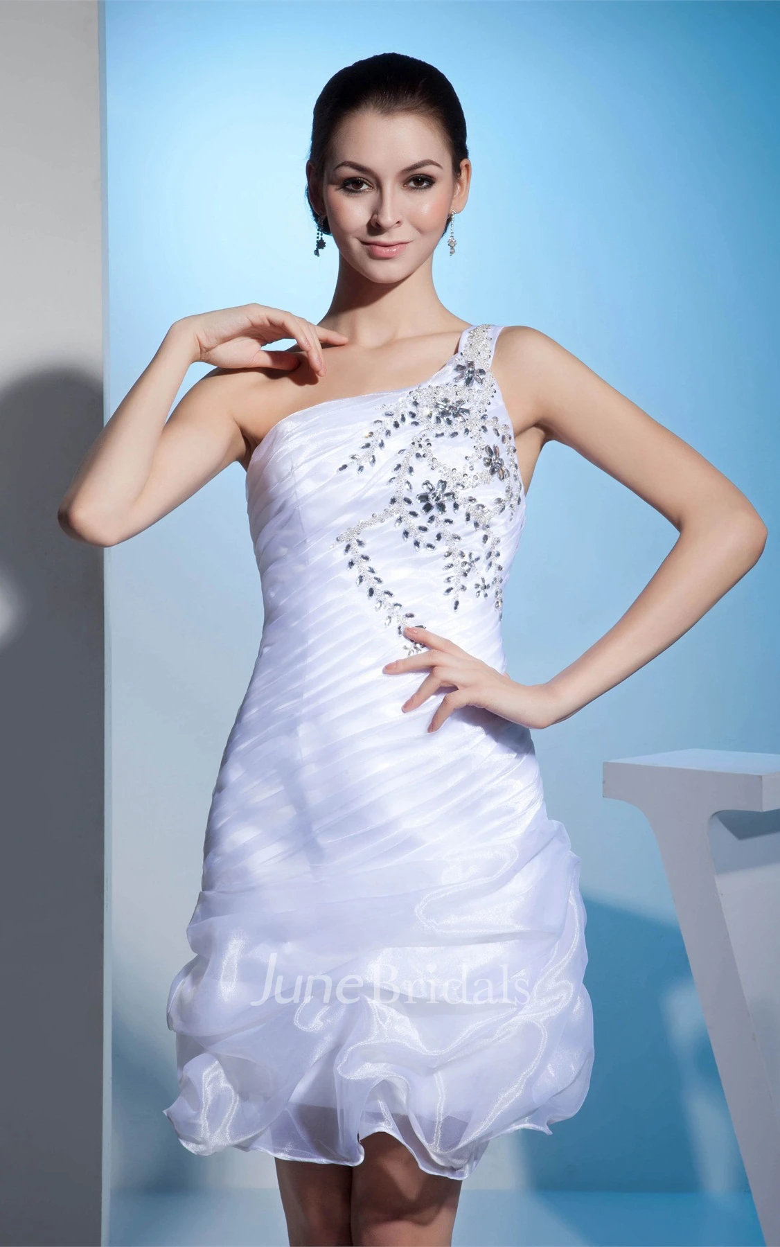 One-Shoulder Wrinkled Mini Dress with Pick Up and Stress