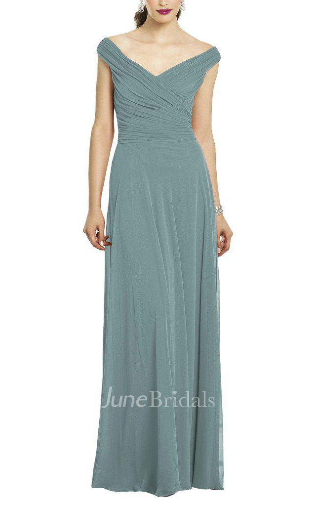 Off-the-shoulder Ruched Long Bridesmaid Dress