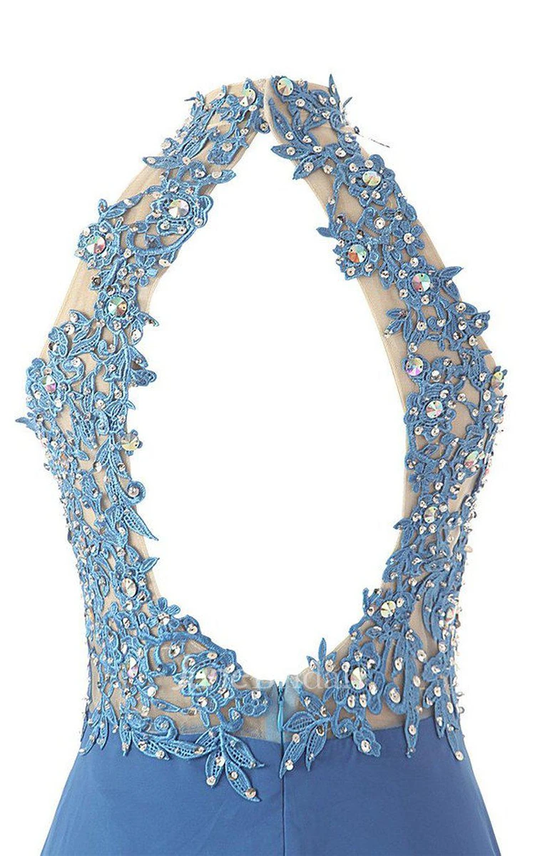 High-neck A-line Dress With Beadings and Keyhole