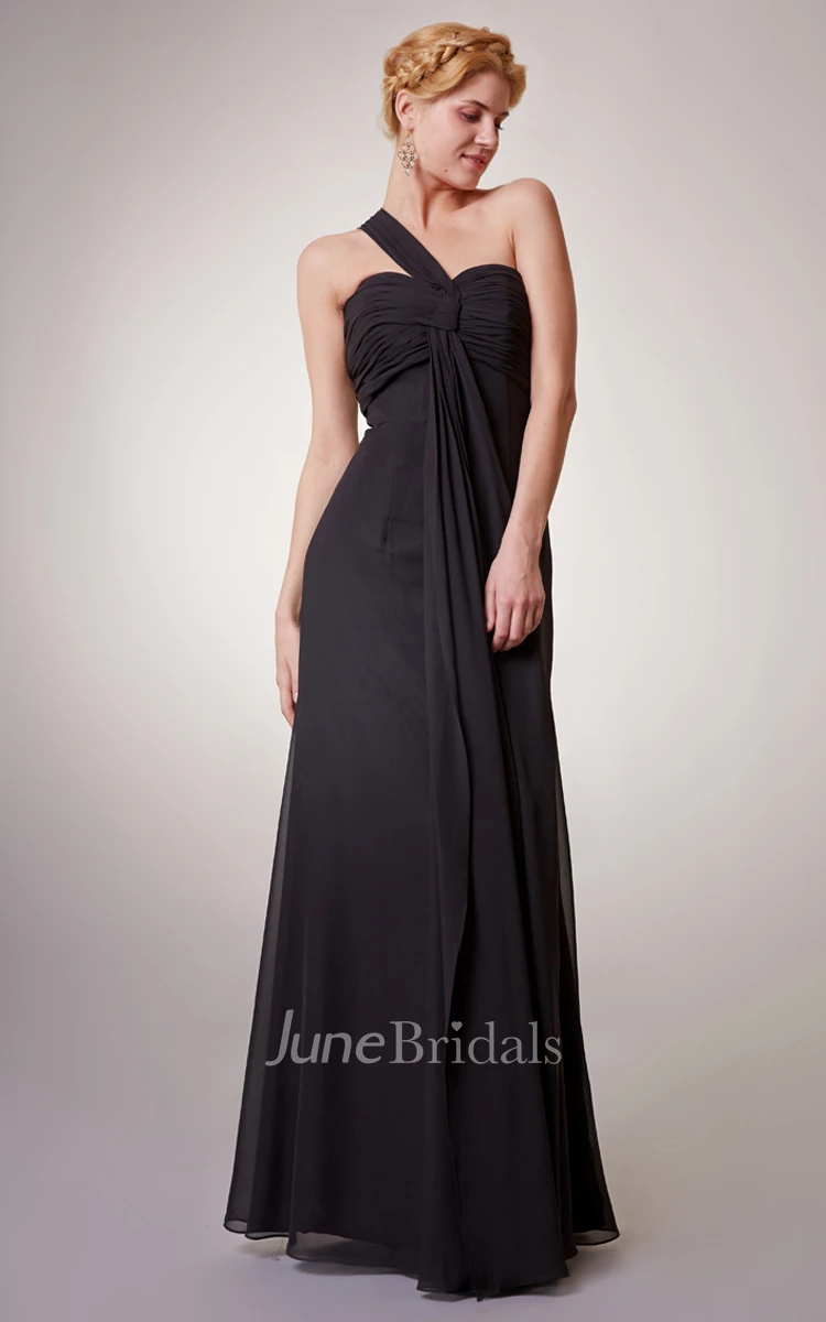 One-Shoulder Chiffon Sheath Long Dress With Ruching