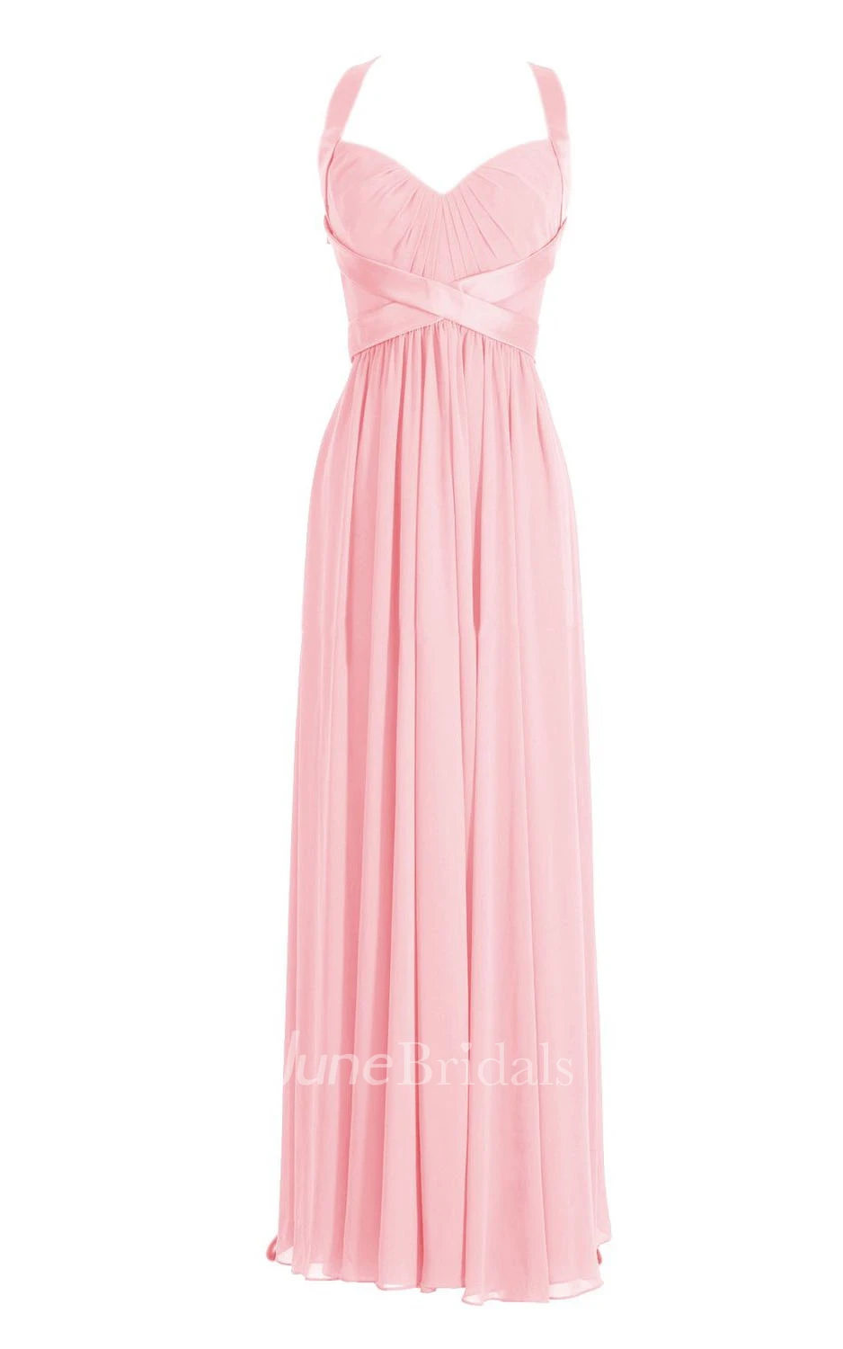 Sleeveless Ruched Bodice Long Pleated Chiffon Dress