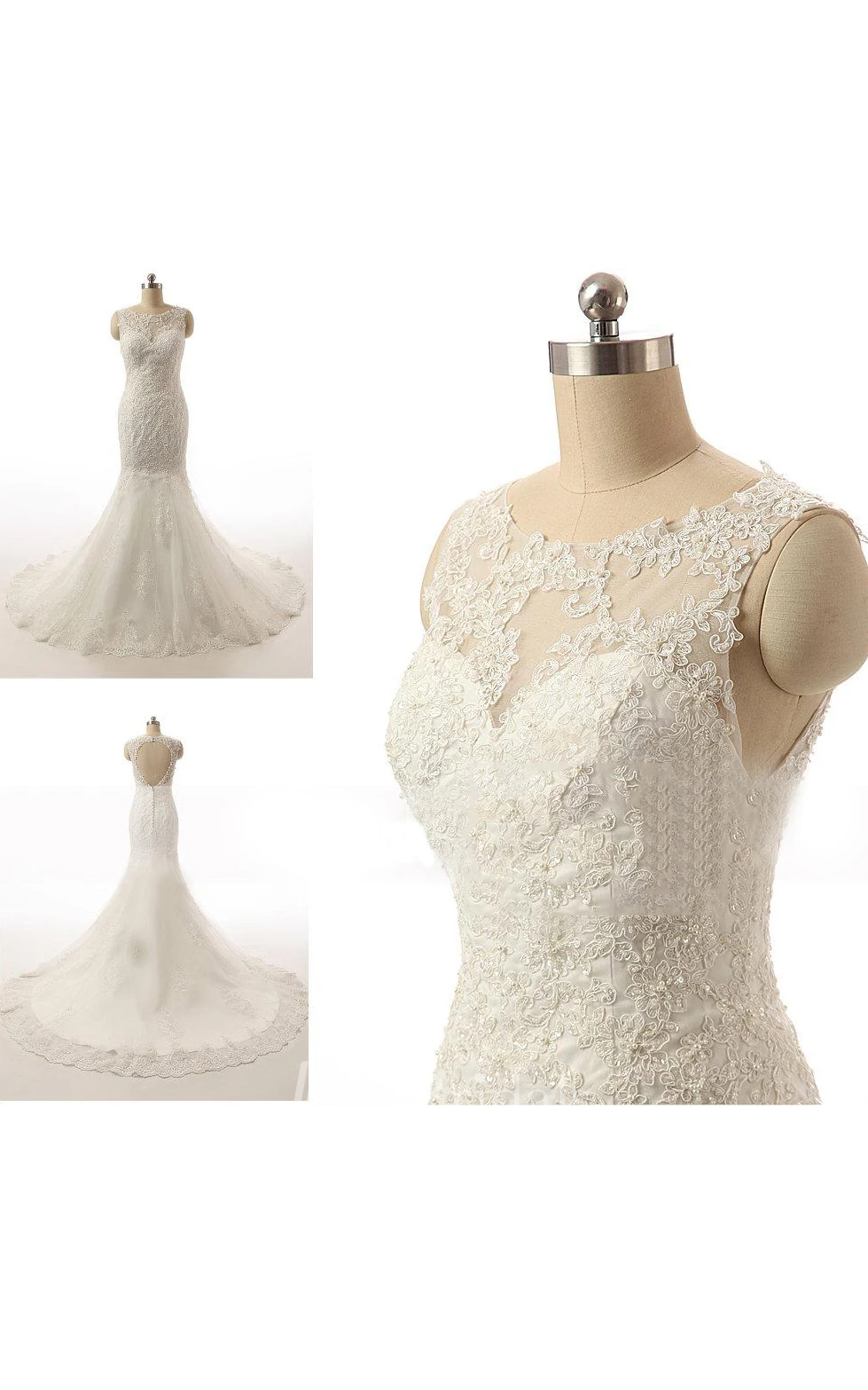 Bateau Neck Mermaid Lace Wedding Dress With Appliques