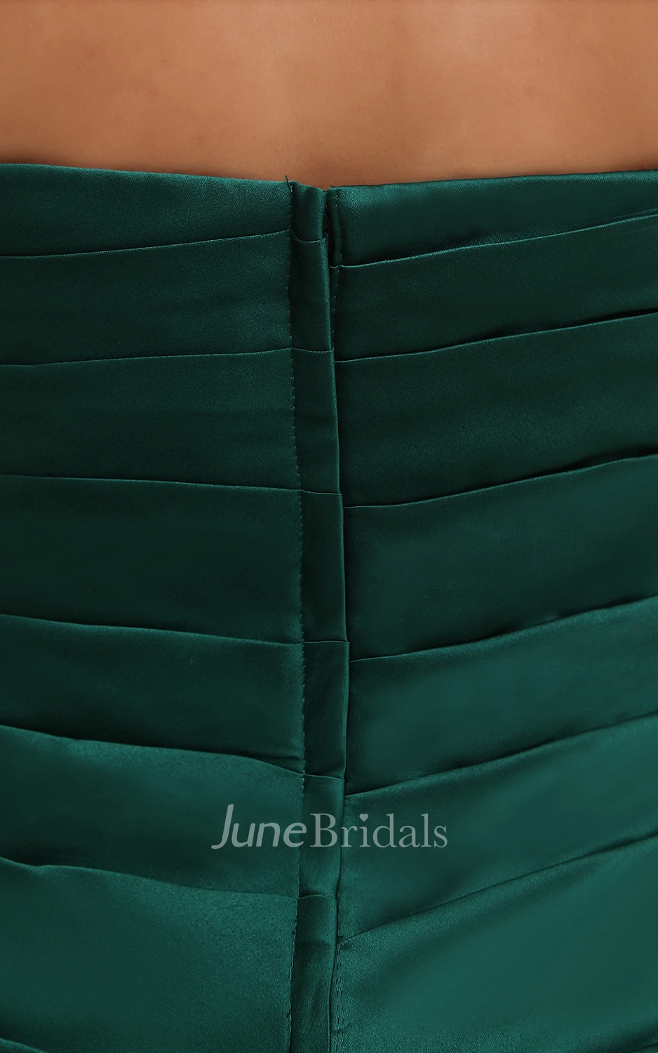 Unique Satin Ruched Strapless Dress With Pick-Up Ruffles