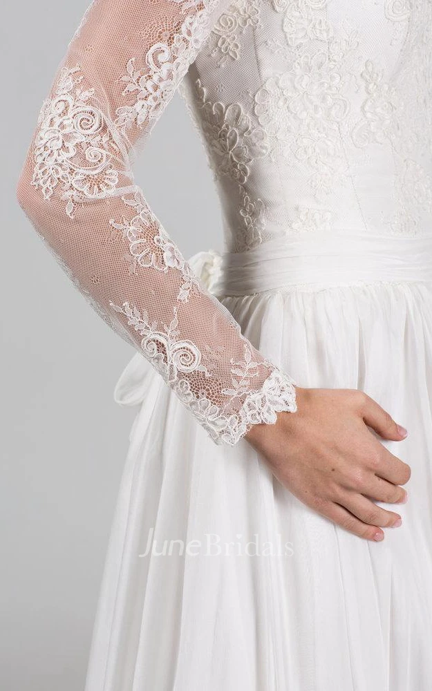 Boho Style Long Chiffon Wedding Dress With Chantilly Lace Corset