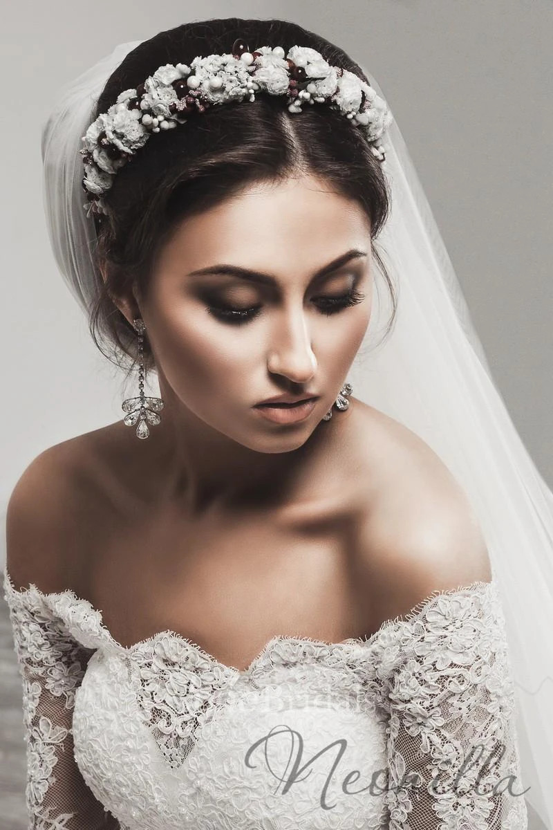 Delicate Tulle Lace Appliques Wedding Dress 3 4-Length Sleeve Beadings