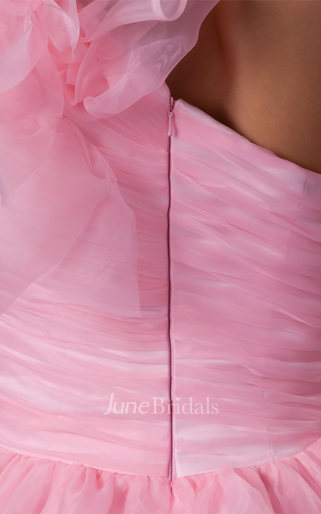 One-Shoulder Ruffled A-Line Dress with Tiers and Draping