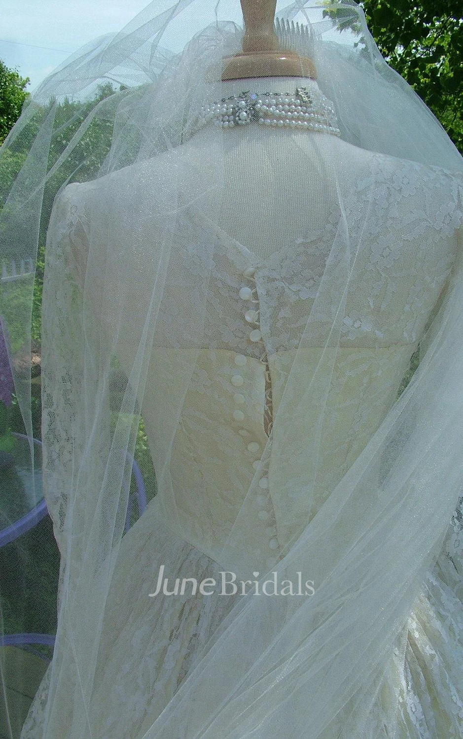 Middleton Style Vintage Wedding Lace Sleeves Fitted Bodice Bridal Gown Dress