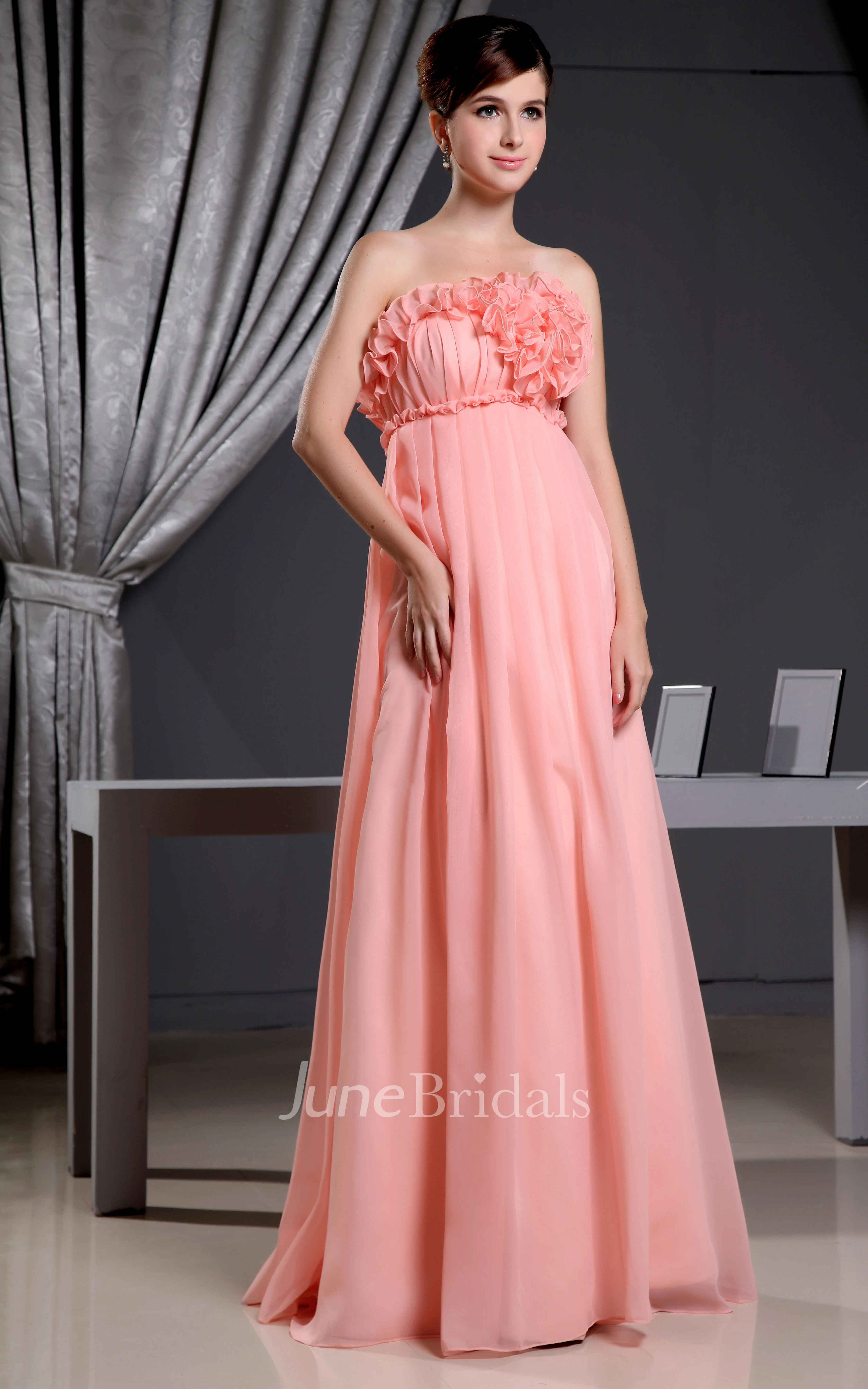 Chiffon Empire Long Dress With Floral Top