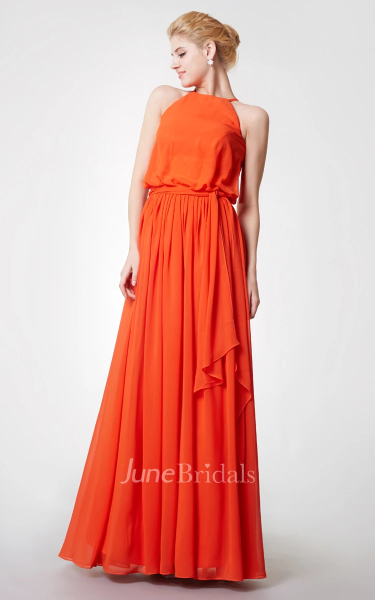 Halter Style Long Chiffon Bridesmaid Dress
