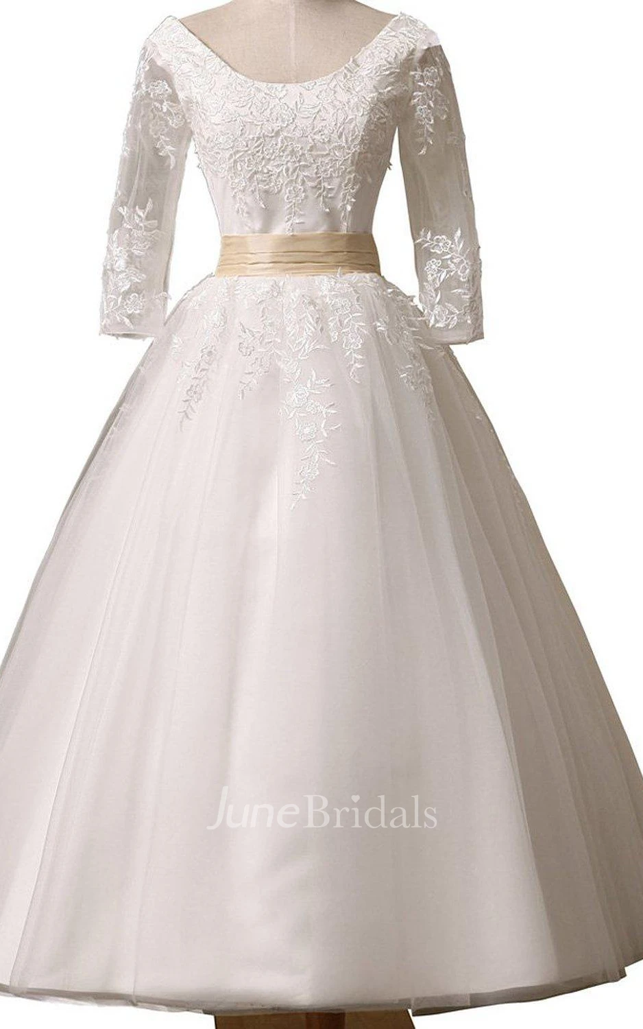 Short 3-4 Sleeve Corset Back Tulle Lace Dress