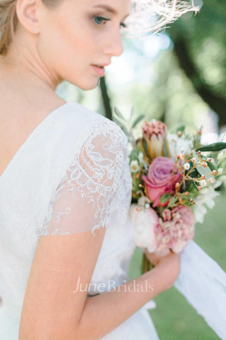 A-Line Floor-Length Tulle Lace Satin Dress With Flower
