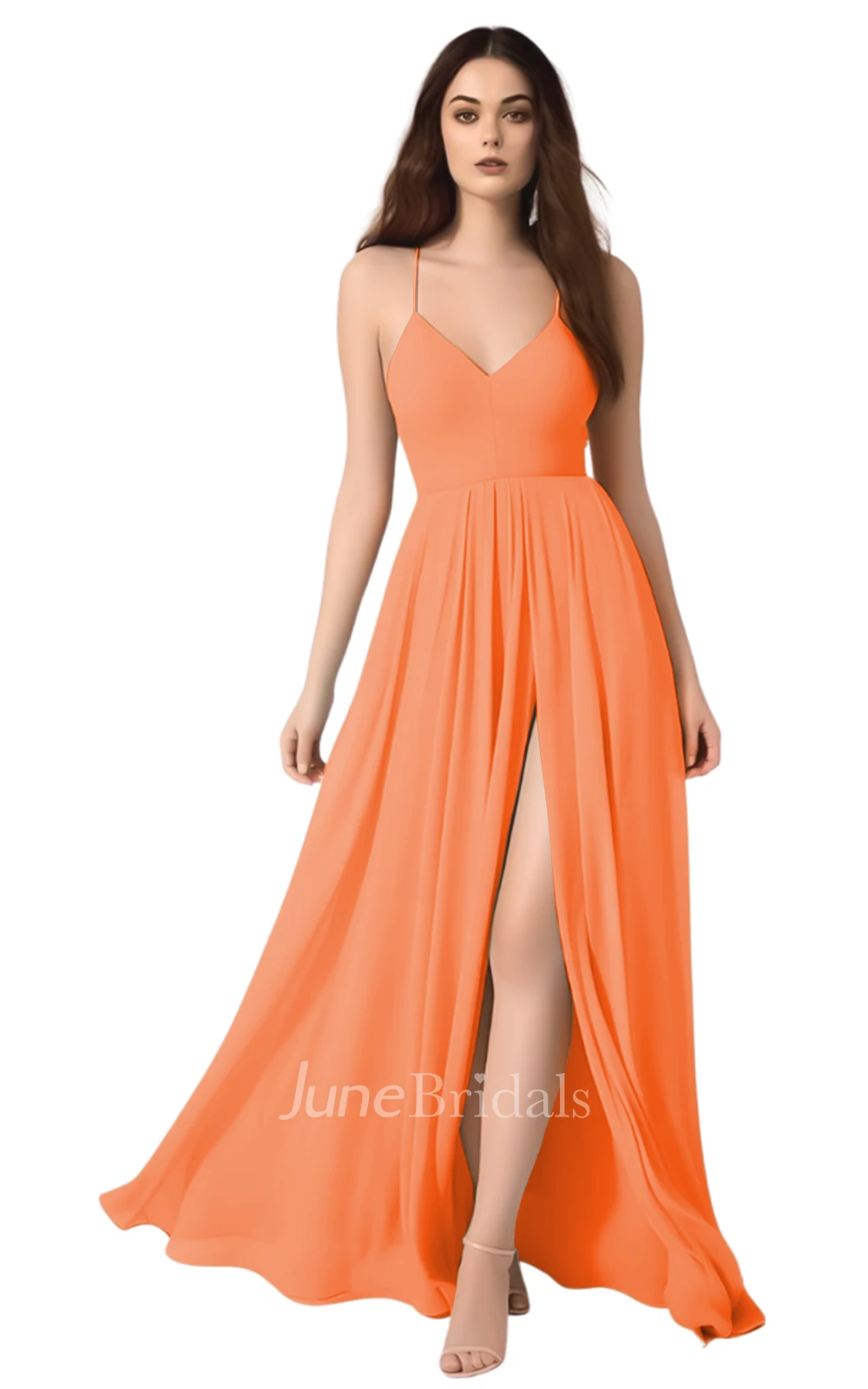 Sexy A-Line Spaghetti Chiffon Bridesmaid Dress with Split Front