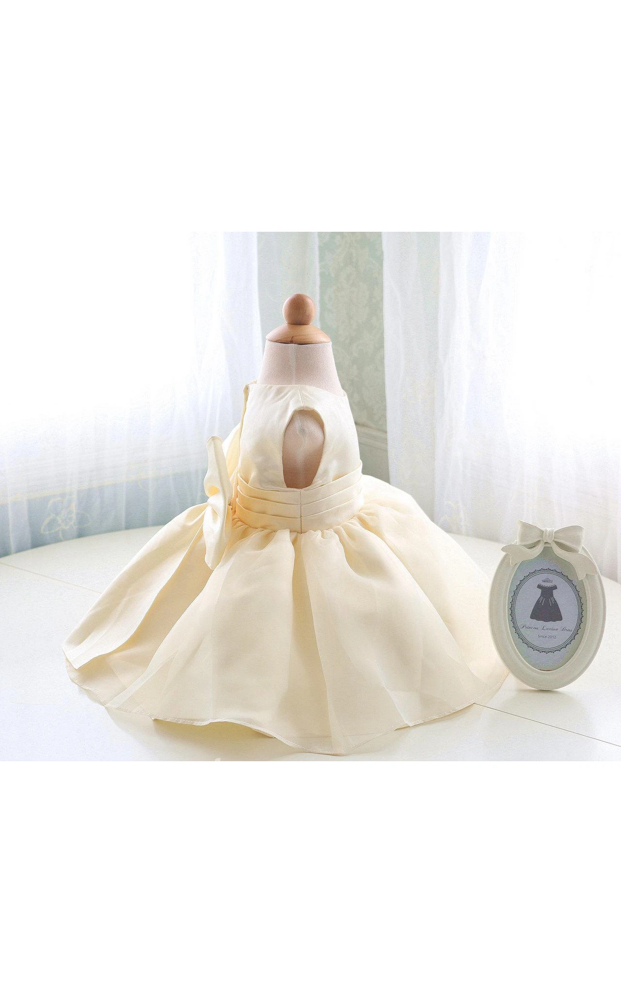 Sleeveless Jewel Neck Satin Bow Sash Organza Baby First Communion Dress