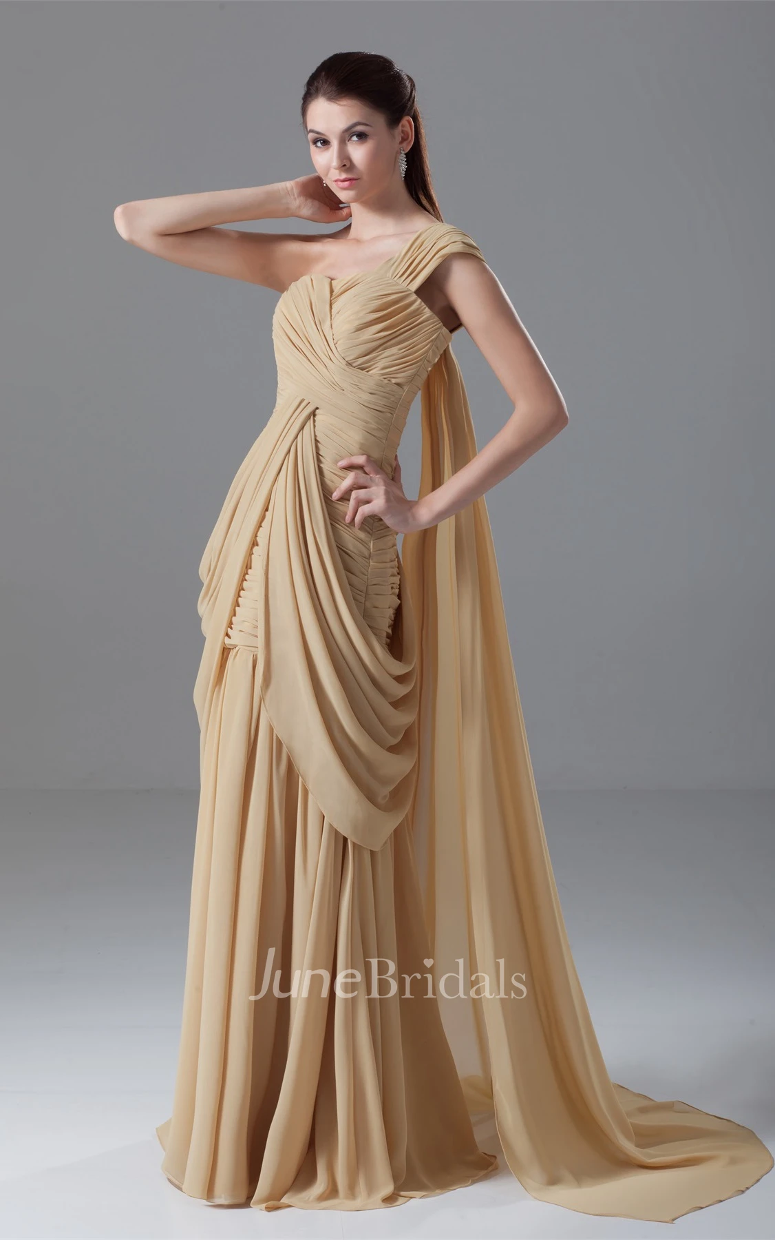 One-Shoulder Criss-Cross Maxi Gown with Draping