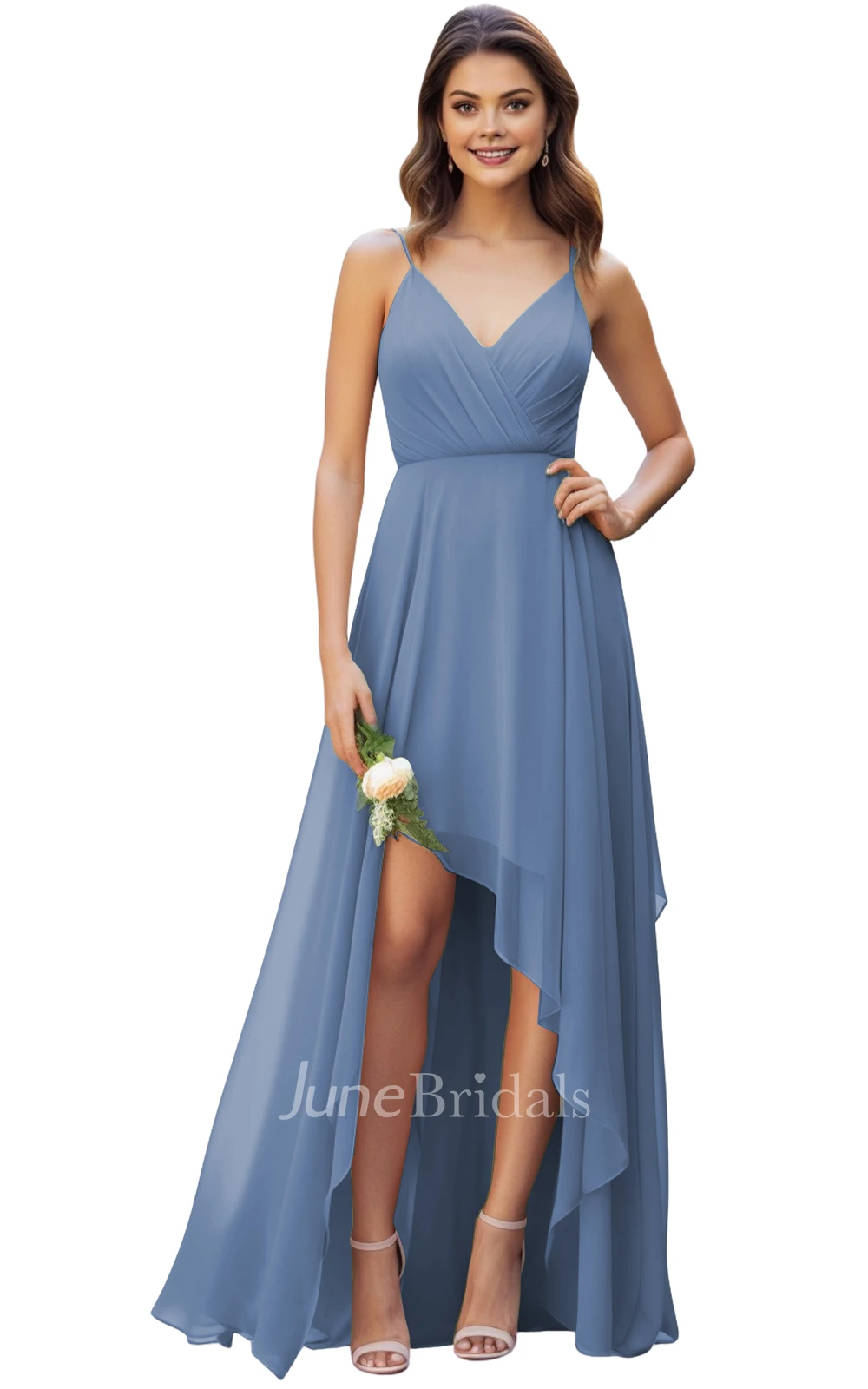 Gorgeous A-Line Spaghetti V-neck Chiffon Bridesmaid Dress