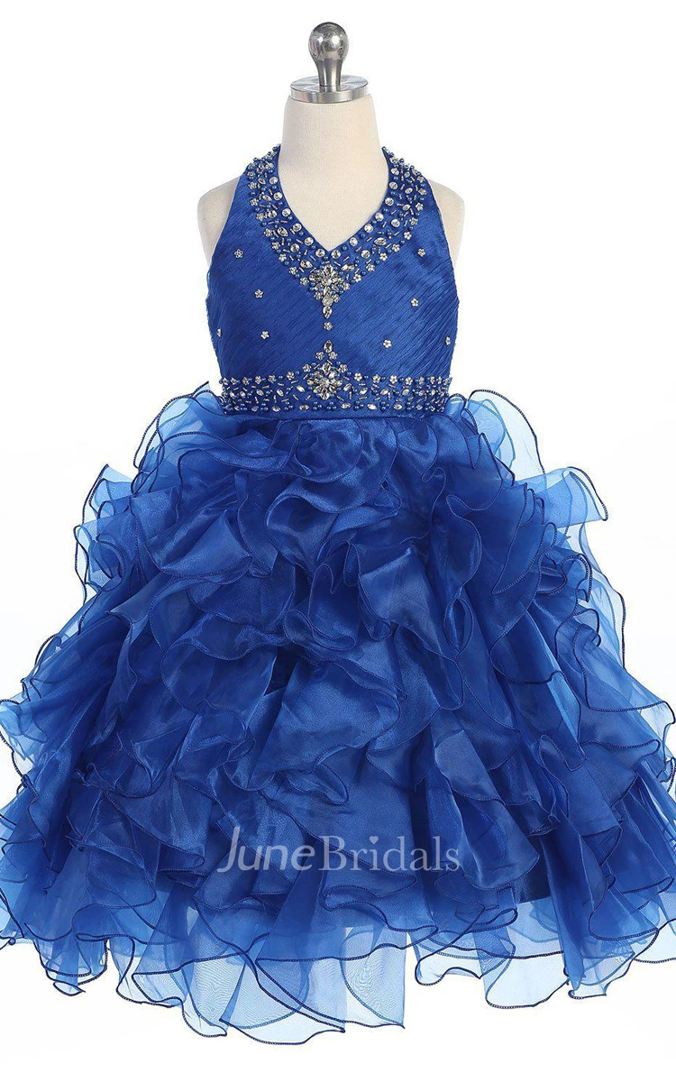 Sleeveless Cascading Ruffled Dress With Sequins