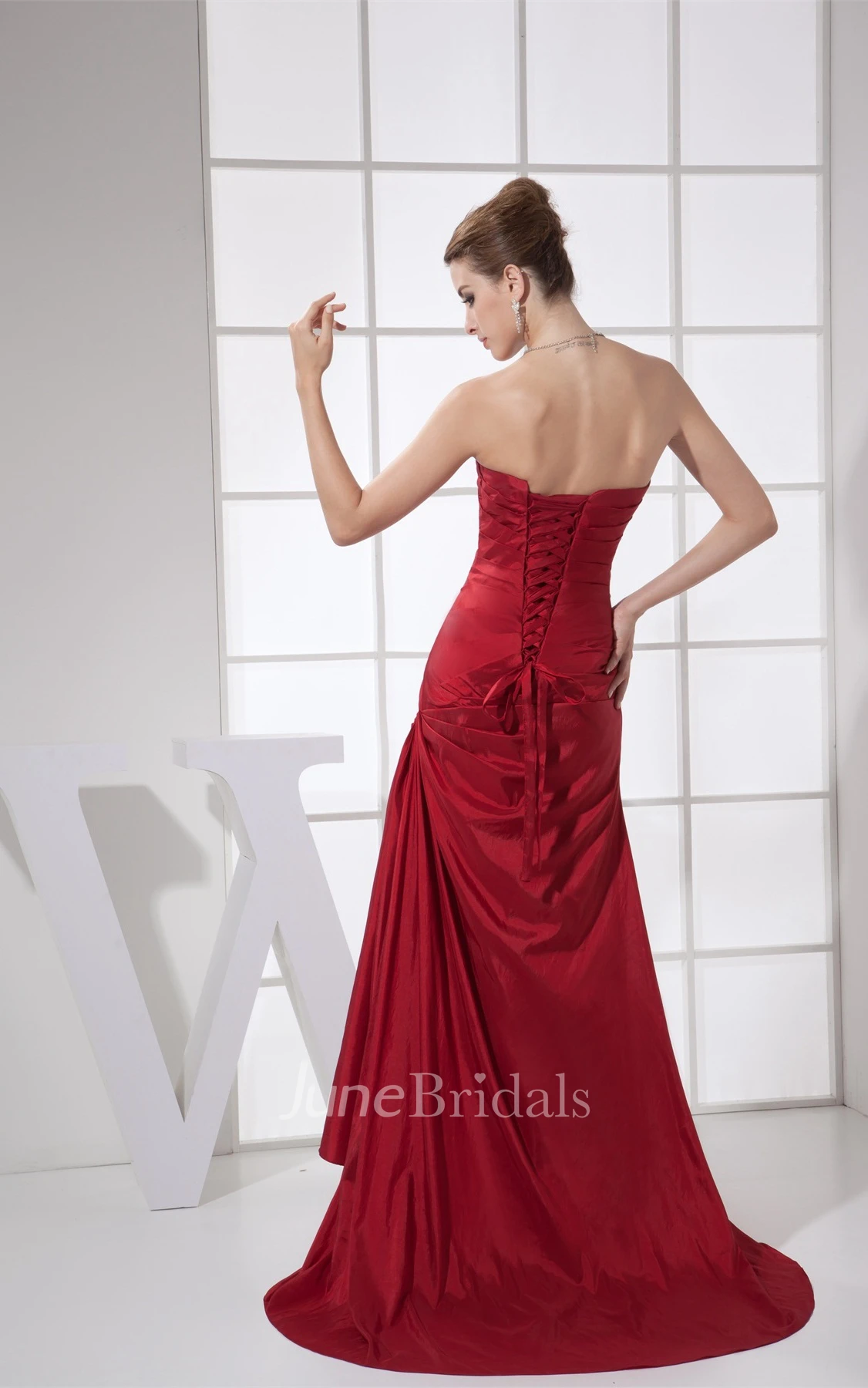 Sweetheart Satin High-Low Dress with Pick Up and Brush Train