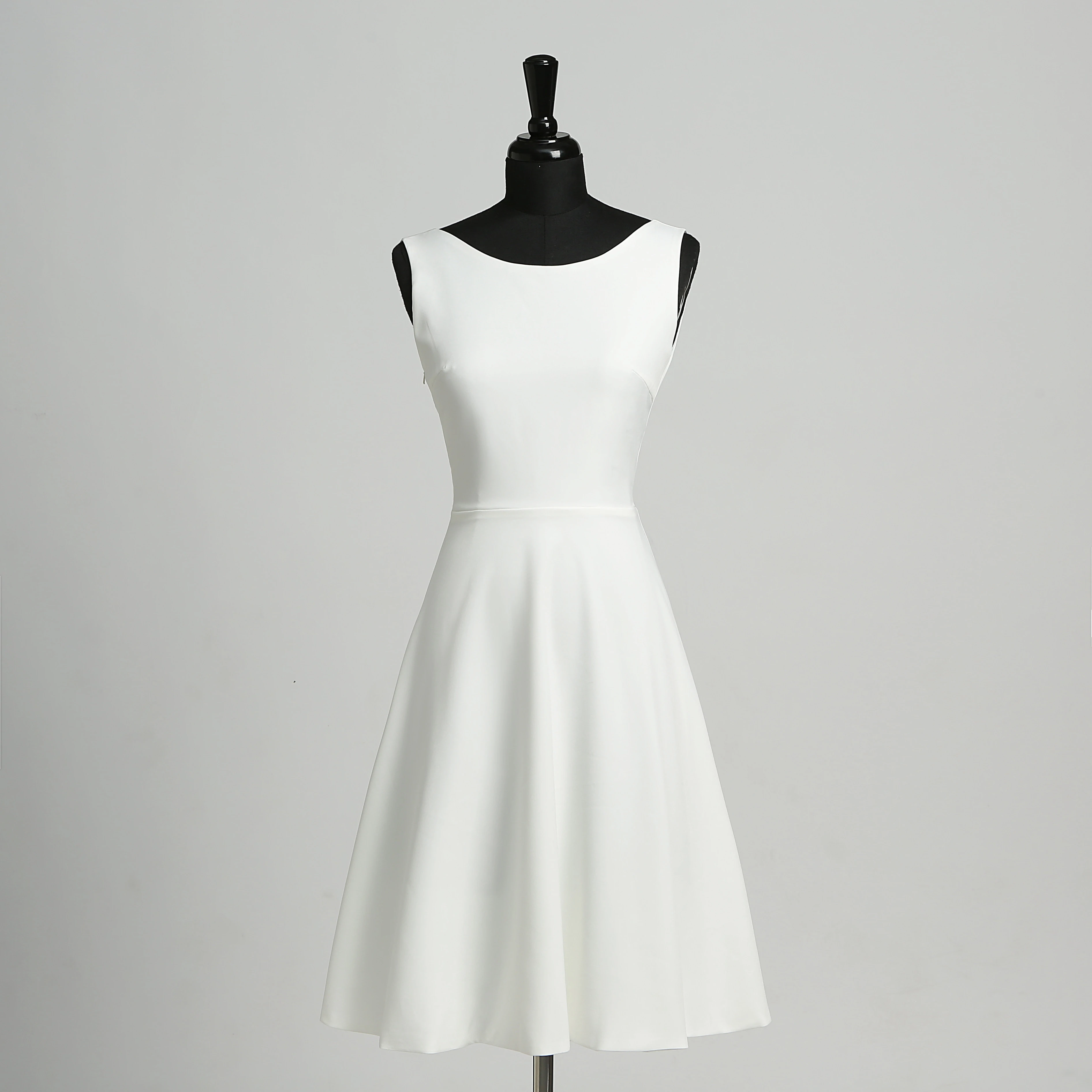 Sheath Scoop Satin Elegant Short Mini Sleeveless Open Back Dress