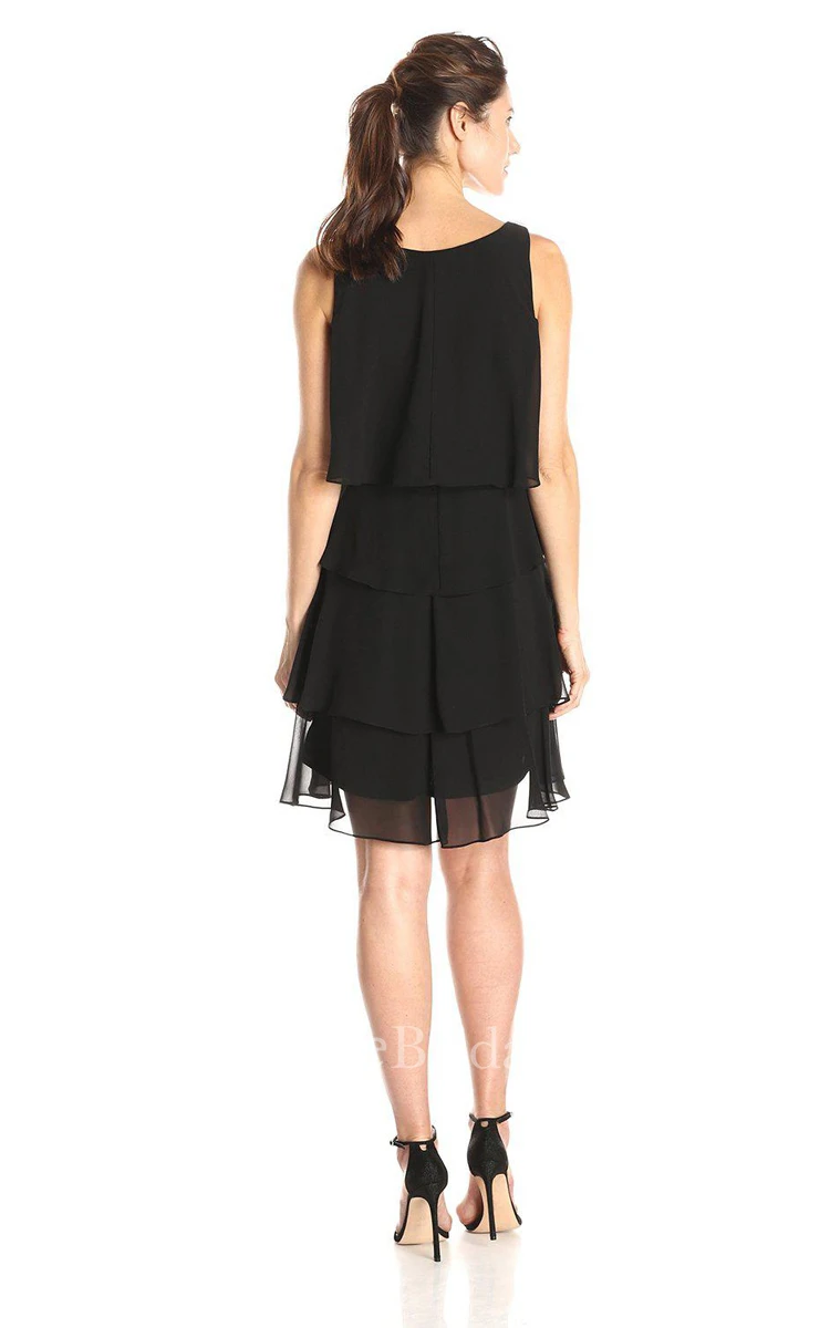 Stylish Bateau Neckline Tired Chiffon Short Dress