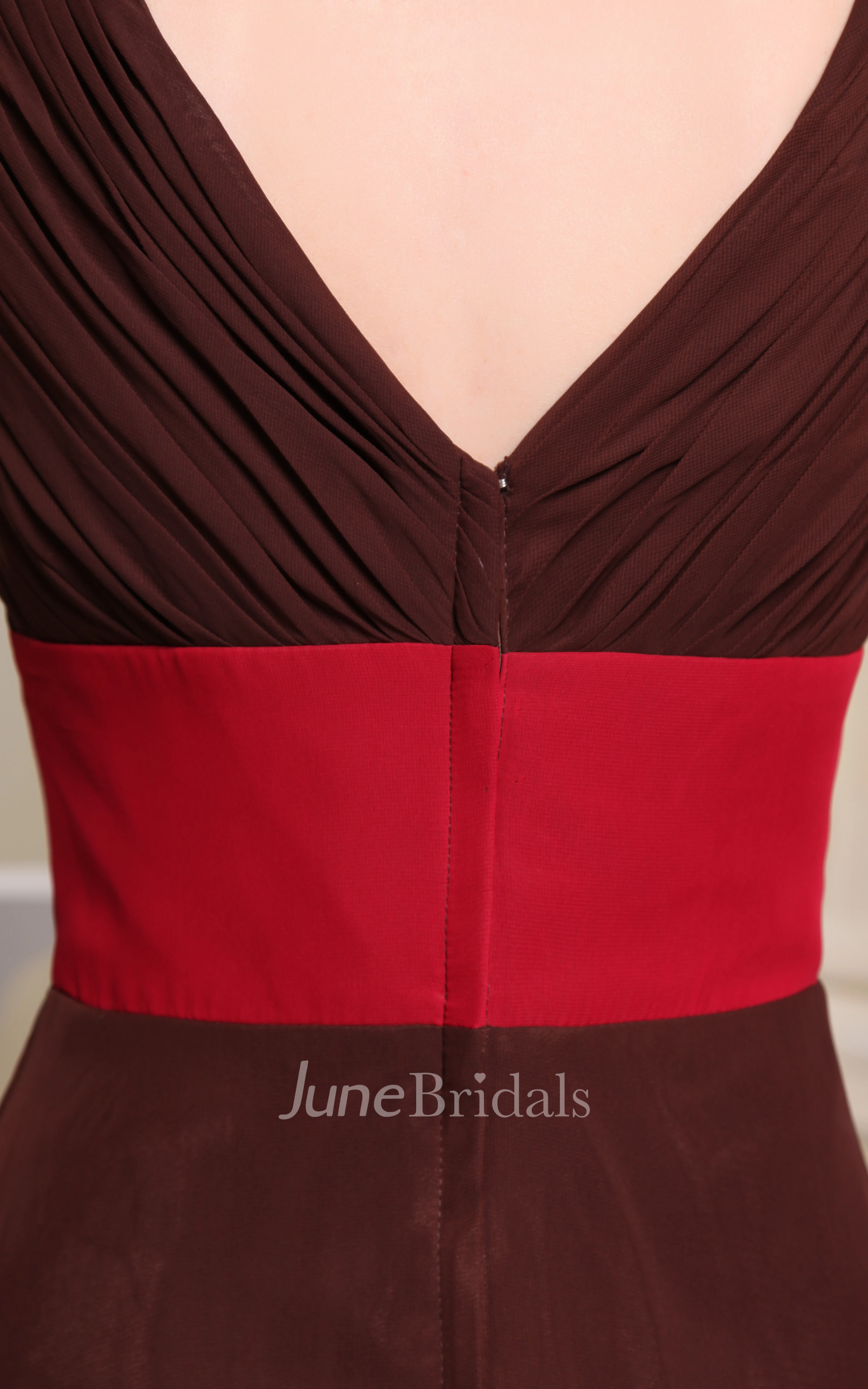 V-Neck Sleeveless Chiffon Floor-Length Dress With Floral Strap