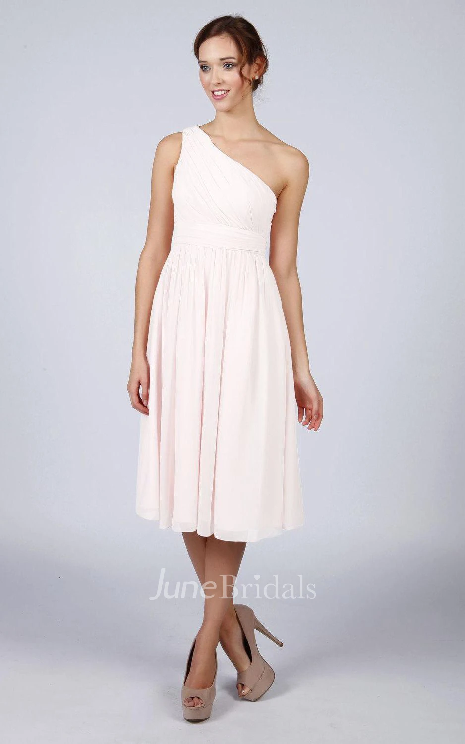 White One Shoulder Knee Length Bridesmaid Prom Dress
