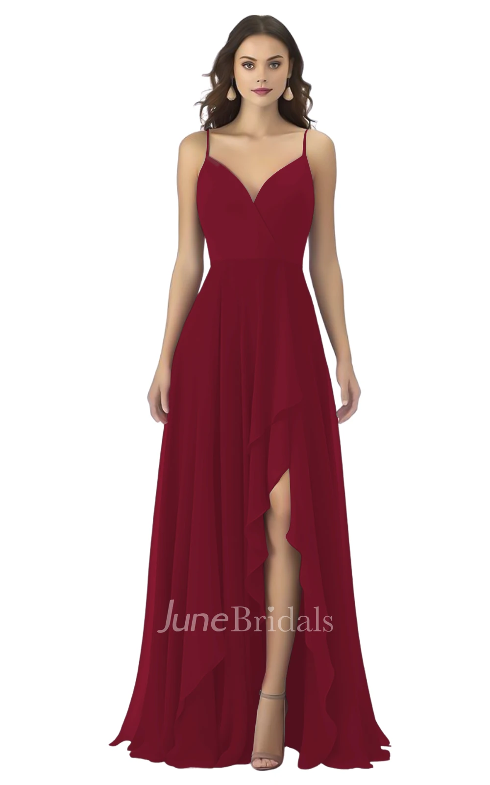 Bohemian A-Line Spaghetti Chiffon Bridesmaid Dress with Split Front