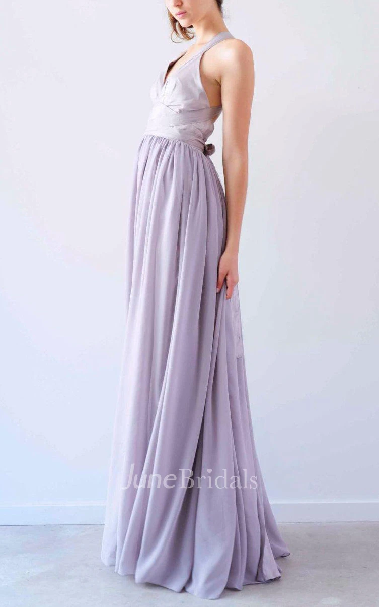 Lilac V Neck Halter Backless Chiffon Dress
