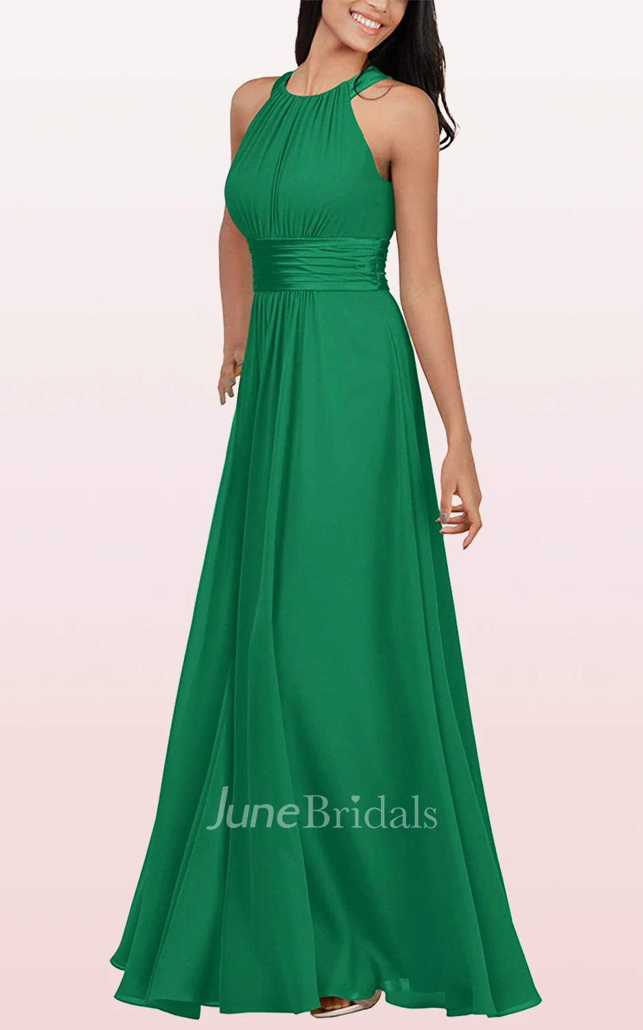 Ethereal A Line Halter Chiffon Sleeveless Bridesmaid Dress