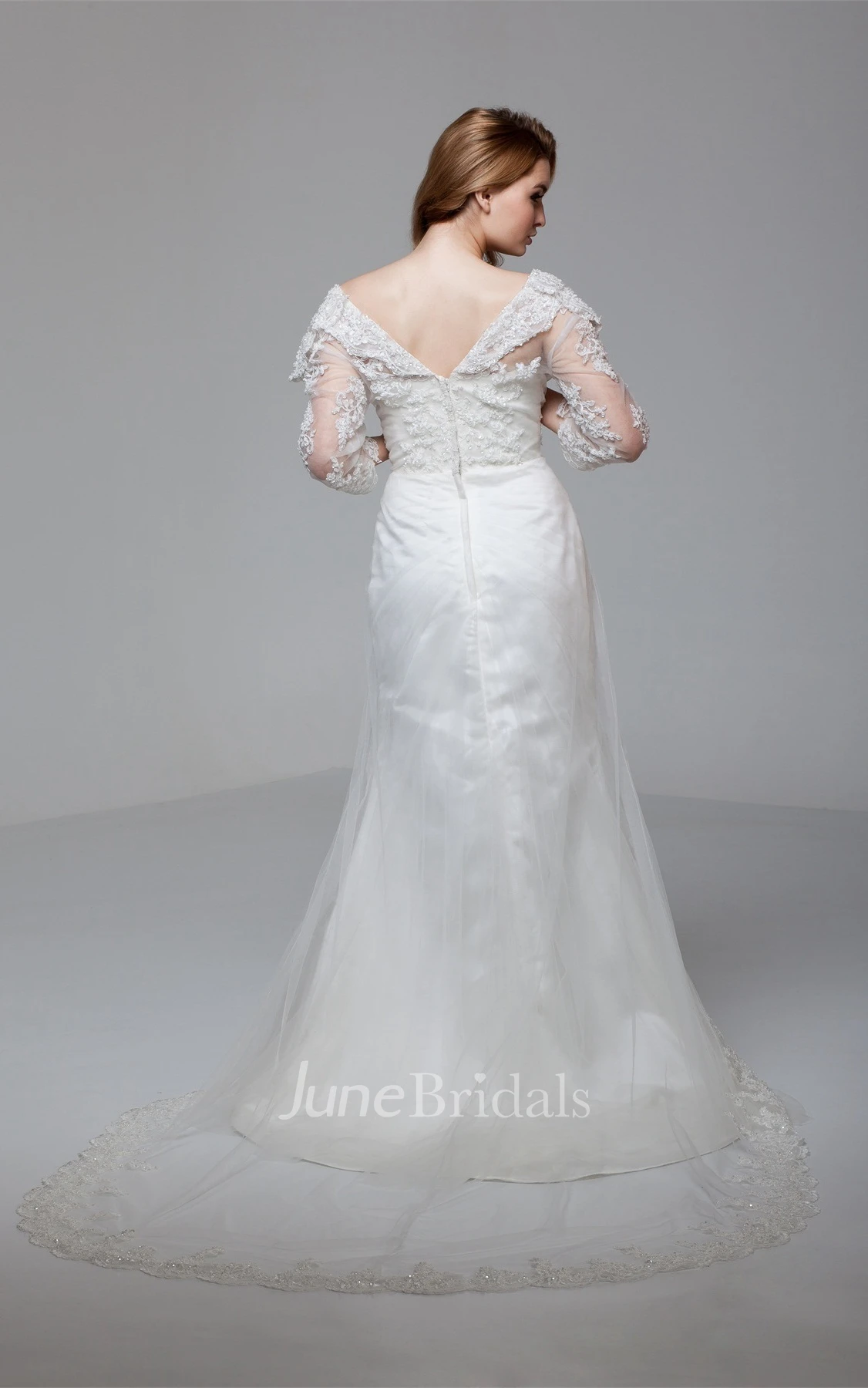 Sweetheart Lace A-Line Gown with Broach and Illusion Sleeves