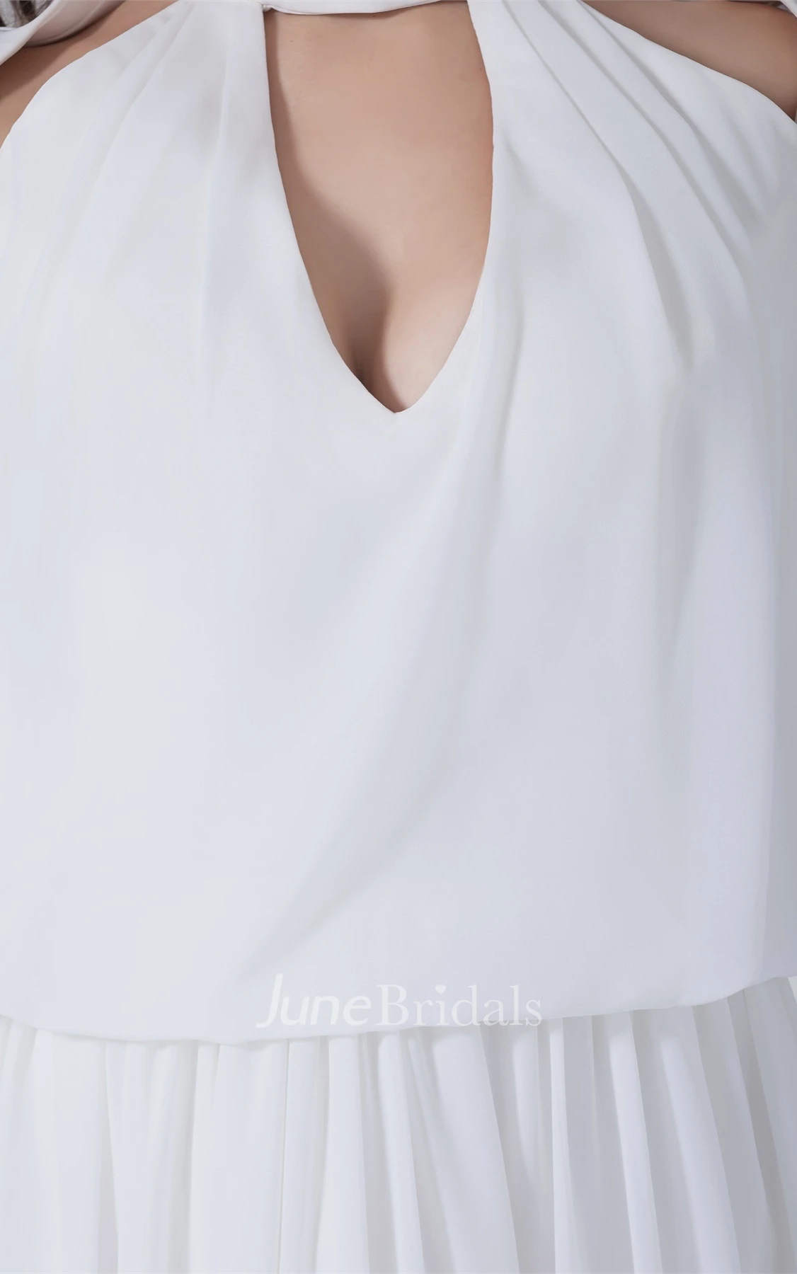 3-4 Sleeve High-Neck A-Line Chiffon Dress with Pleats and Zipper Back