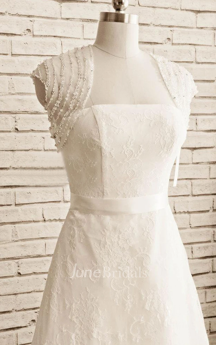 Tulle Lace Satin Dress With Appliques Sash Ribbon Jacket Bolero