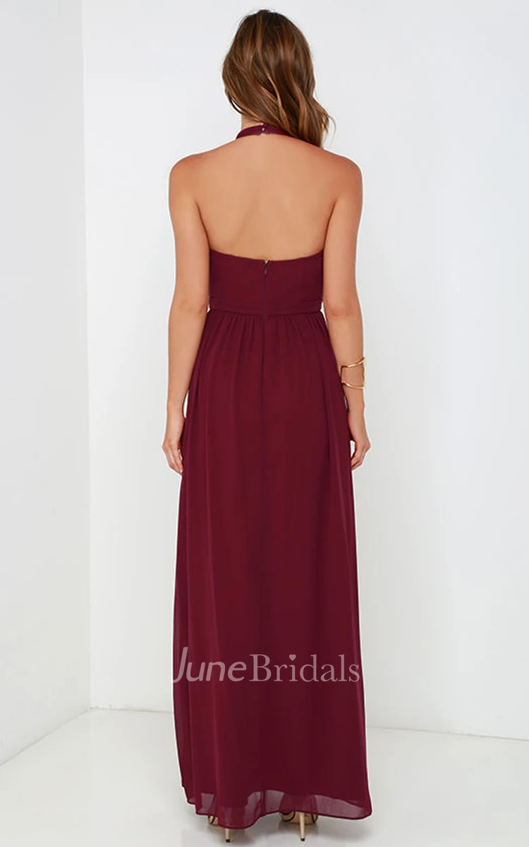 Long A-Line Sleeveless Chiffon Halter Dress