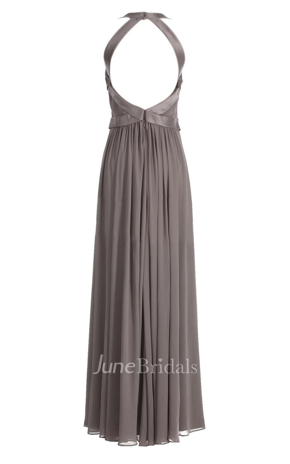 Sleeveless Ruched Bodice Long Pleated Chiffon Dress