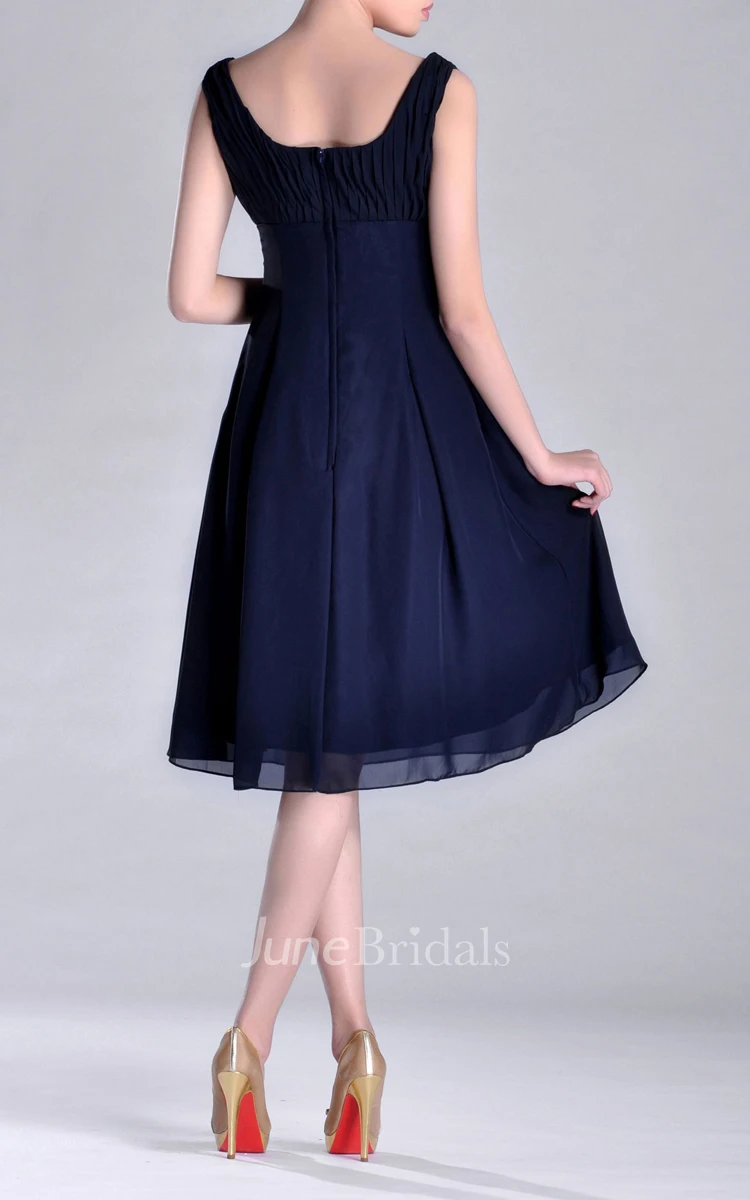 Scooped A-line Pleated Chiffon Knee-length Bridesmaid Dress