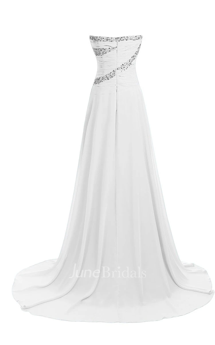 Sweetheart Rhinestoned Criss-cross Chiffon A-line Gown With Drapping