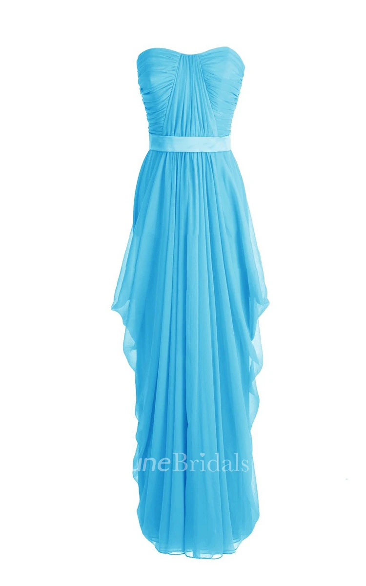 Chic Asymmetrical Ruched A-line Gown With Satin Band