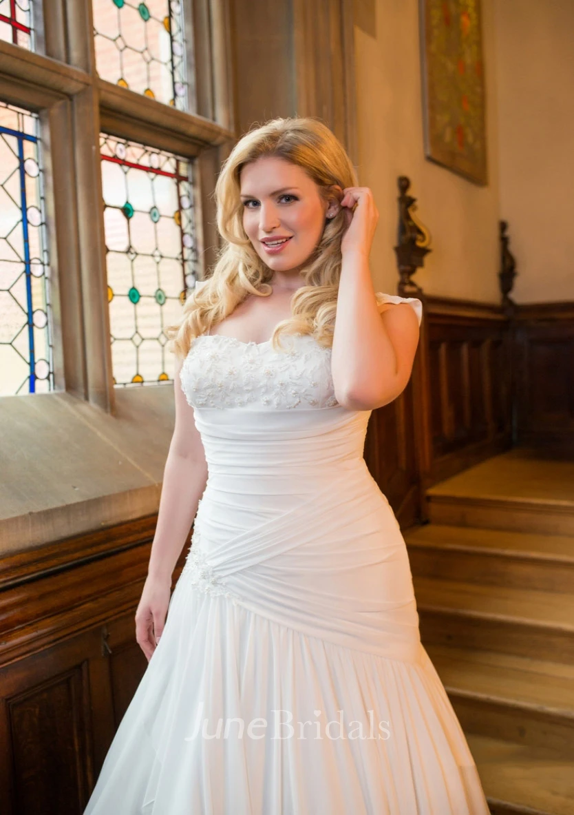 Trumpet Long Sweetheart Cap Chiffon Ruching Dress