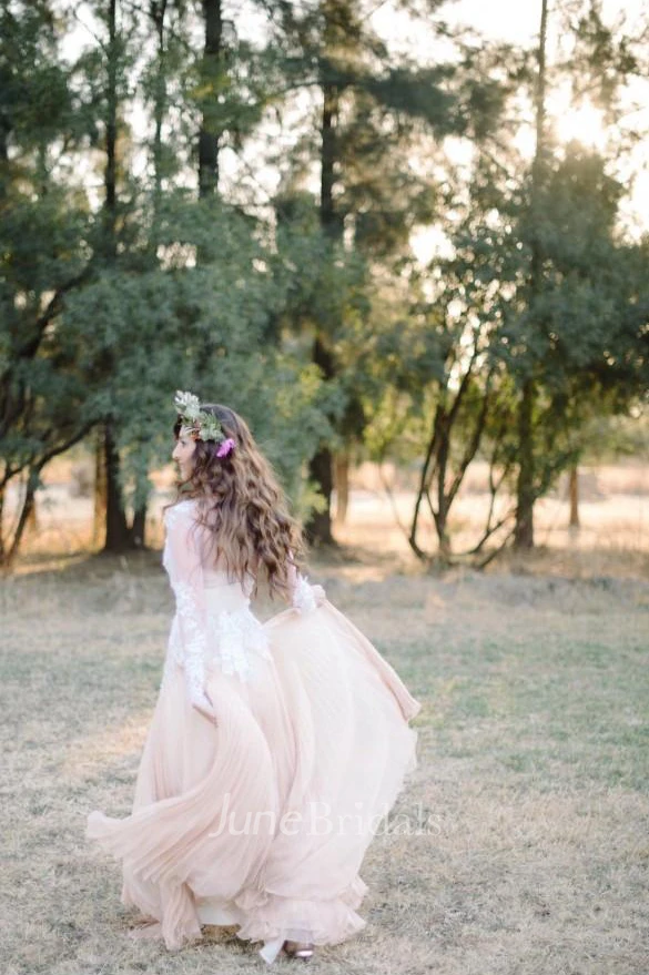 Delicate Chiffon Lace Appliques Wedding Dress Long Sleeve