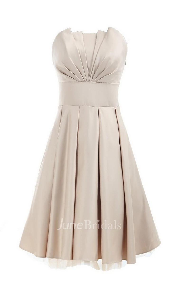 Strapless A-line Short Ruffled Dress With Flower