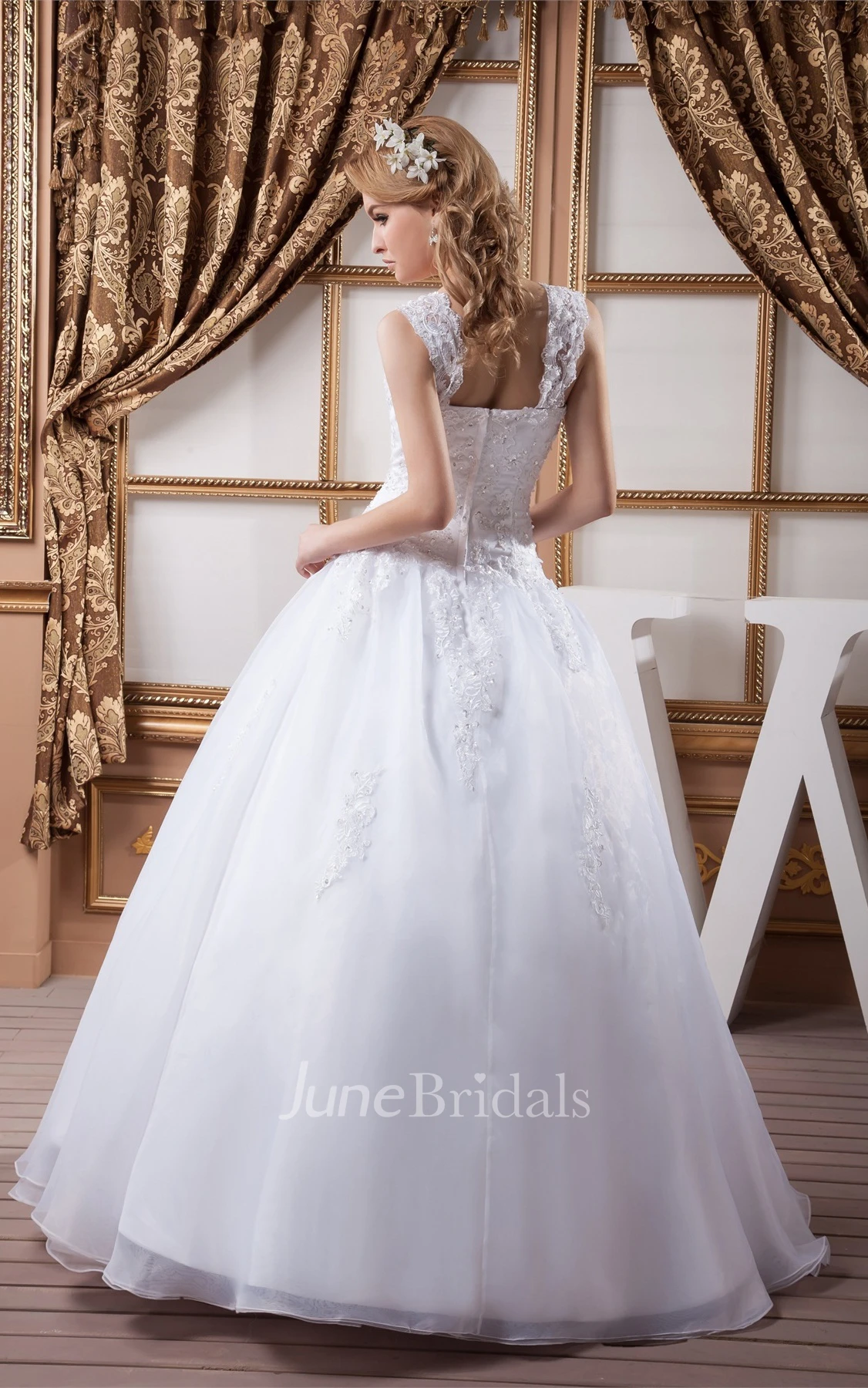 Strapped A-Line Gown with Appliques and Crystal Detailing