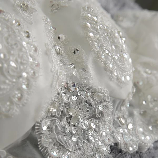 Romantic Tulle Lace Beadings Wedding Dress 3 4-Long Sleeve Princess