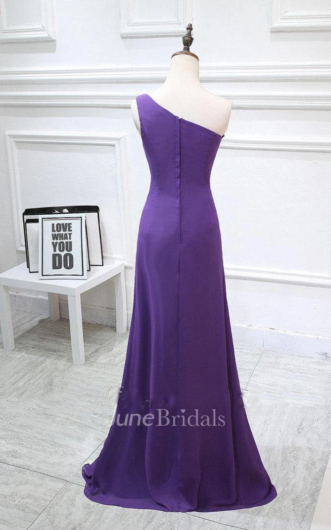 One Shoulder Long Chiffon Gown With Drapping