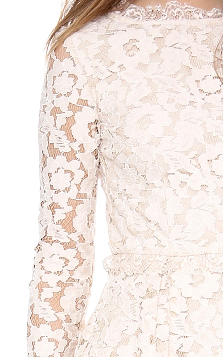 High Neckline Sheath Lace Short Dress With Long Sleeves