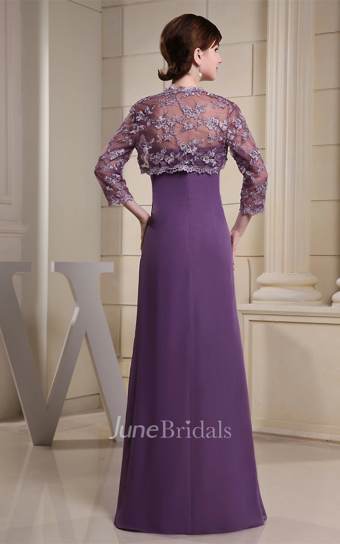 Ruched Sweetheart A-Line Floor-Length Dress with Detachable Scalloped Jacket