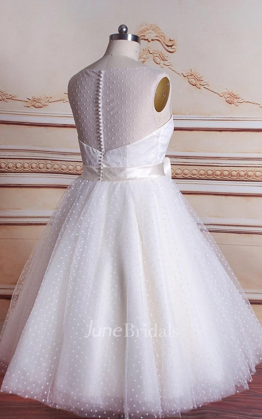 Ball Gown Tea-Length Tulle Satin Weddig Dress