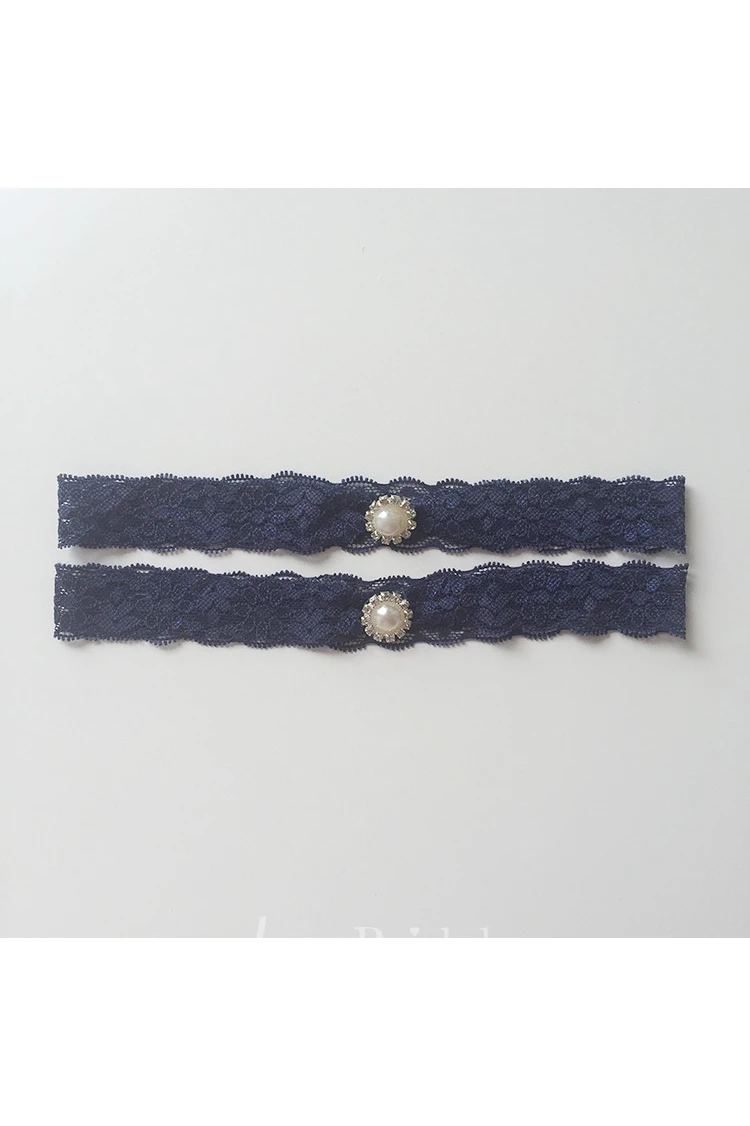 Sexy White Beaded Blue Lace Two Piece Elastic Garter Within 16-23inch