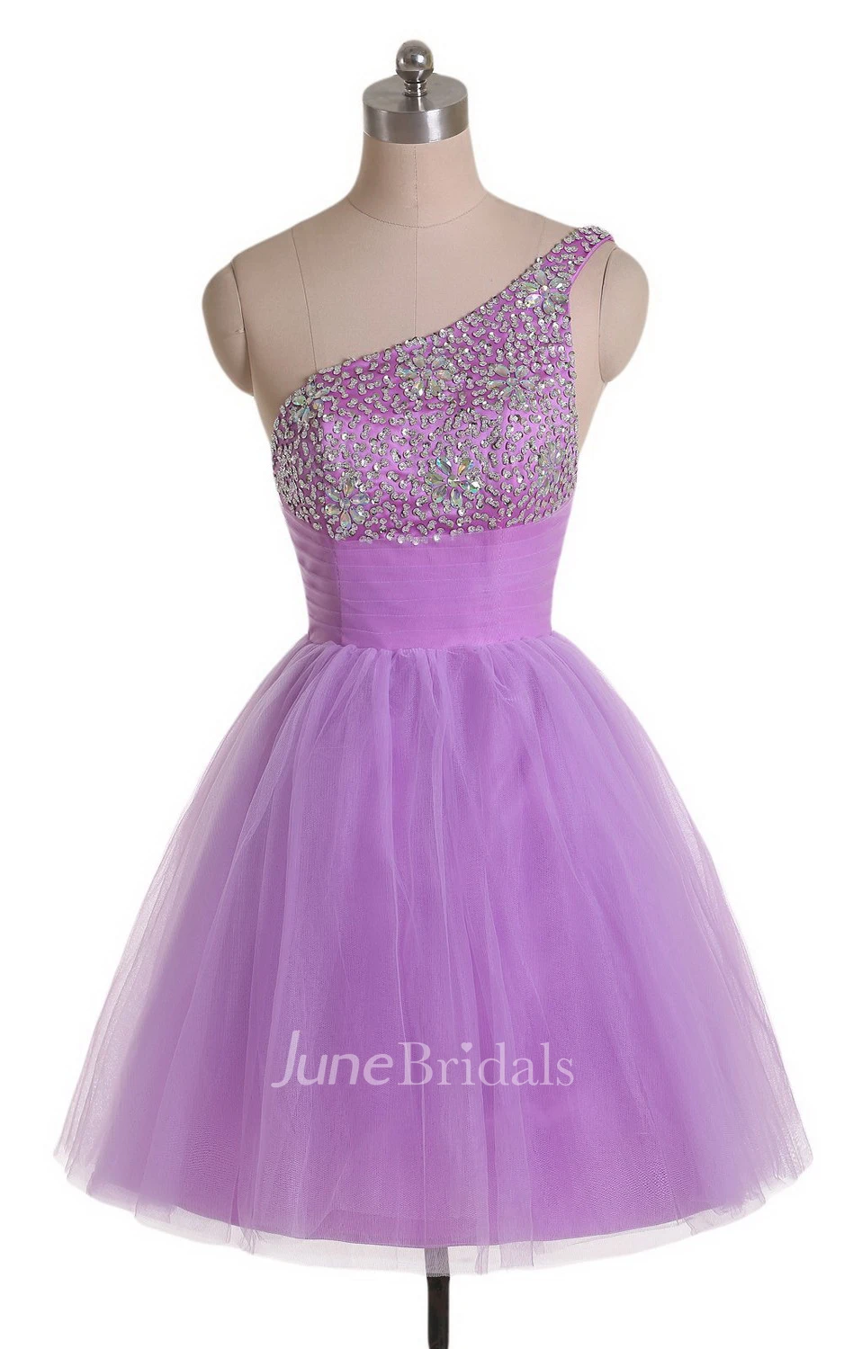 One-shoulder Sequined Bodice Short Tulle Dress